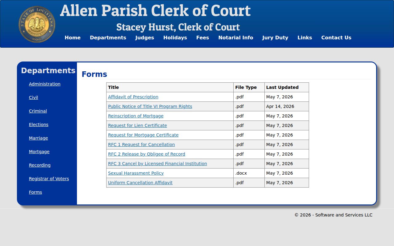 Allen Parish docket search Clerk public documents source