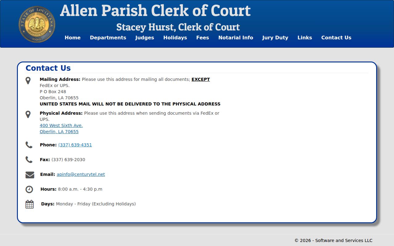 Allen Parish docket search clerk contact source