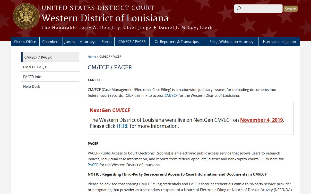 Allen Parish docket search federal PACER source
