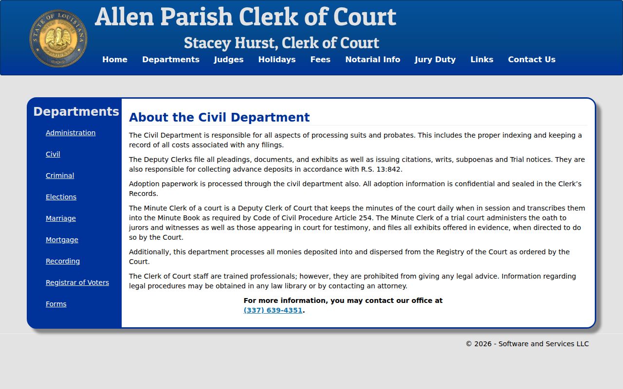 Allen Parish civil court docket clerk department