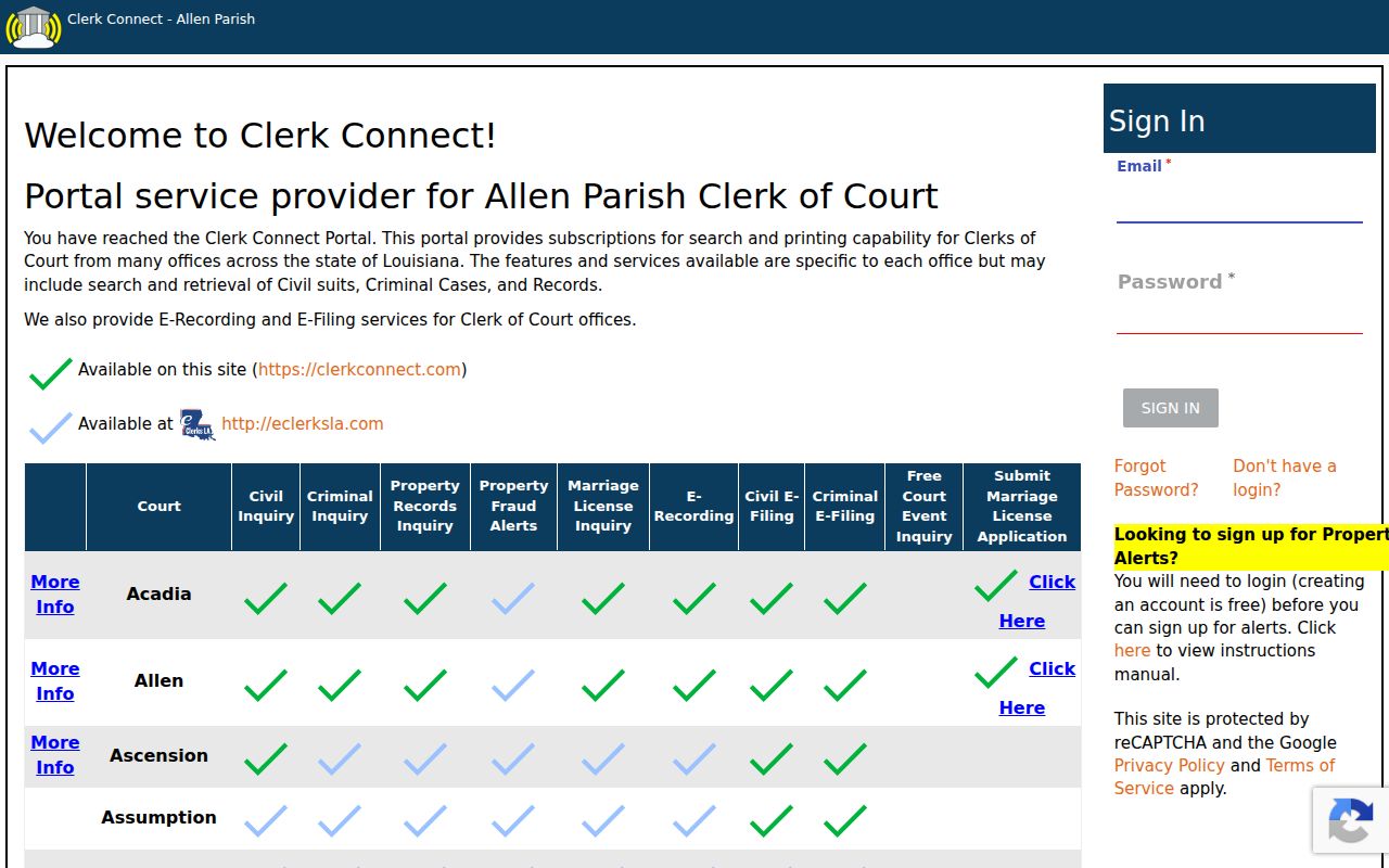 Allen Parish civil court docket ClerkConnect records inquiry