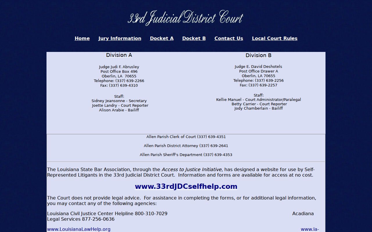 Allen Parish court schedule division contact source