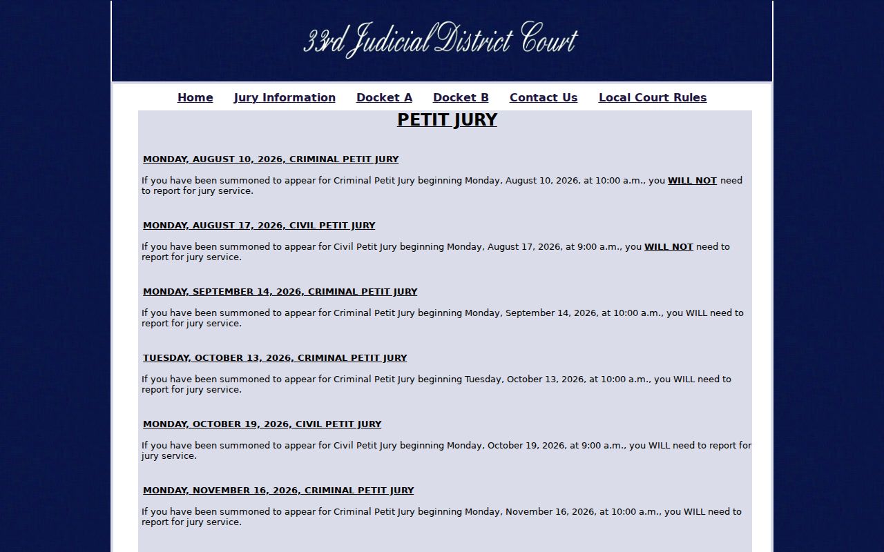 Allen Parish court schedule jury information