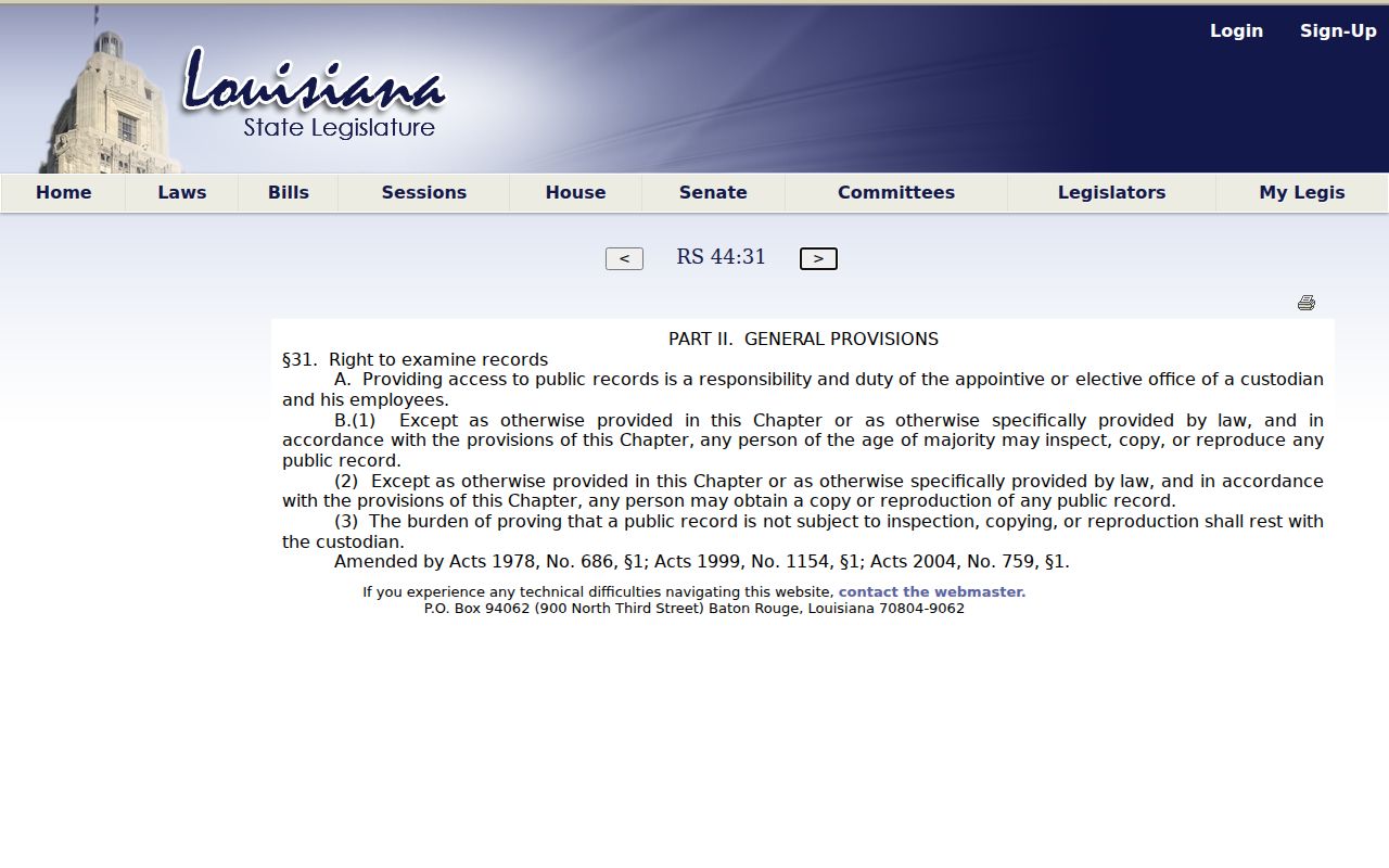 Louisiana public records law source for Allen Parish court record access