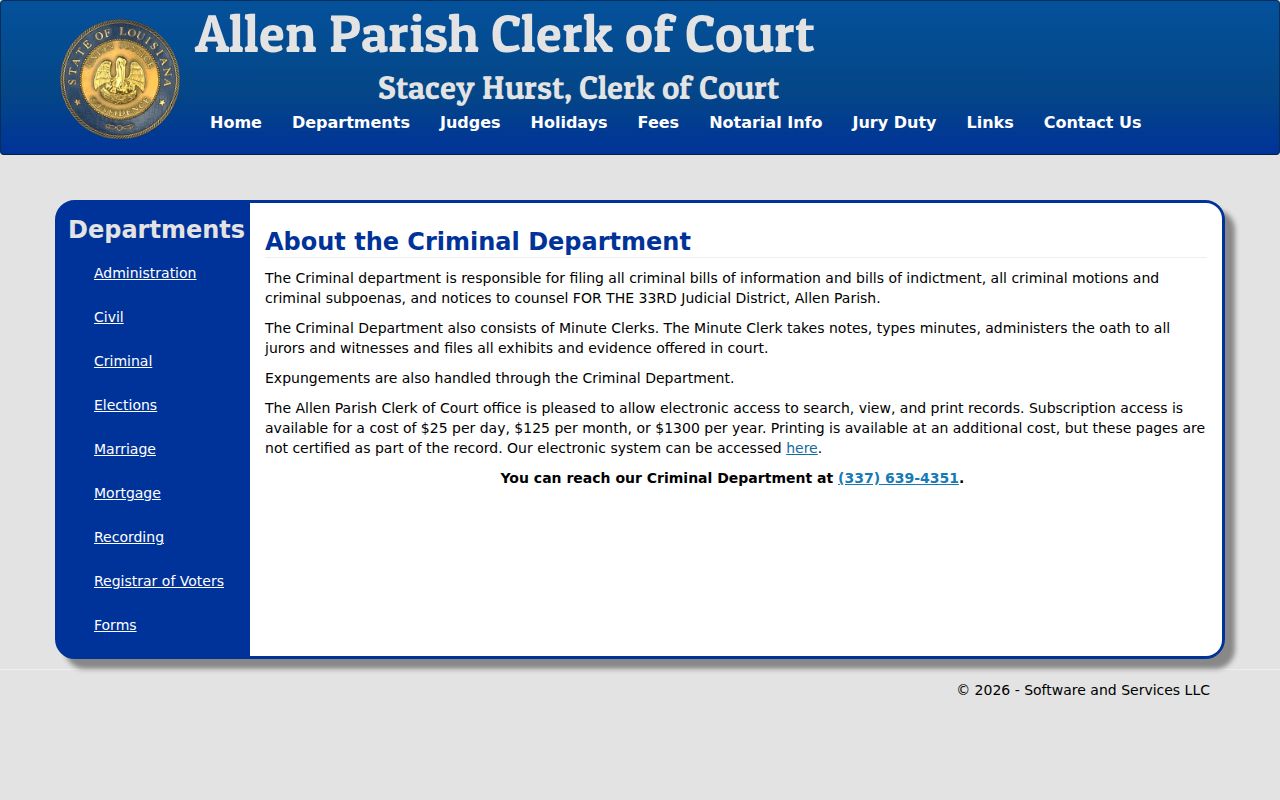 Allen Parish criminal court docket clerk department
