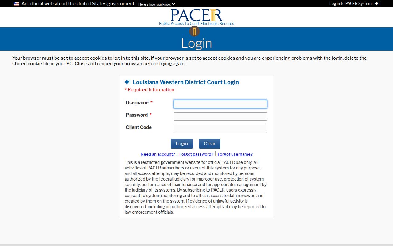 Elizabeth court records federal PACER search distinction