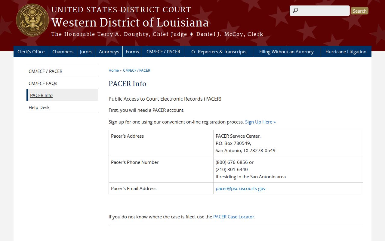 Elizabeth court records Western District PACER information