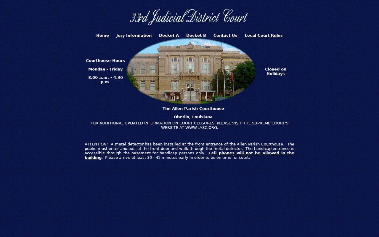 Allen Parish court docket 33rd Judicial District Court source