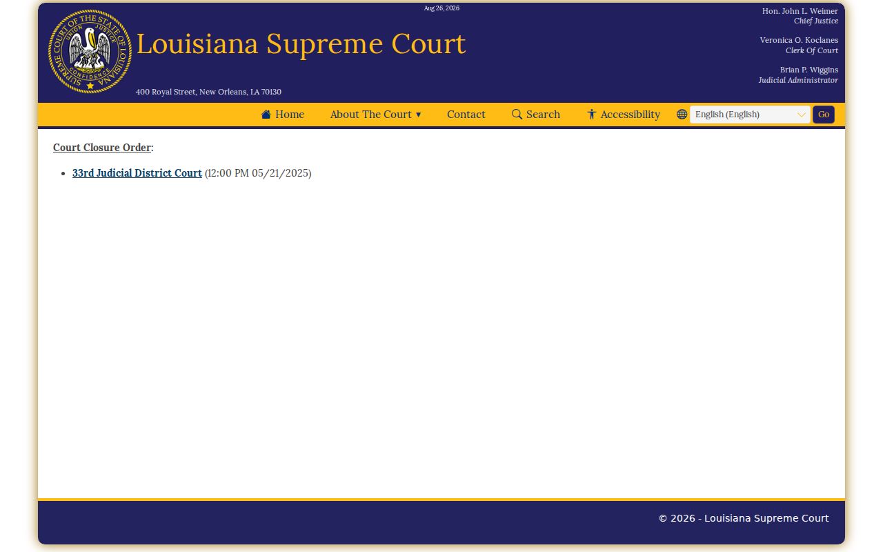 Oberlin court docket 33rd Judicial District Court closure notice