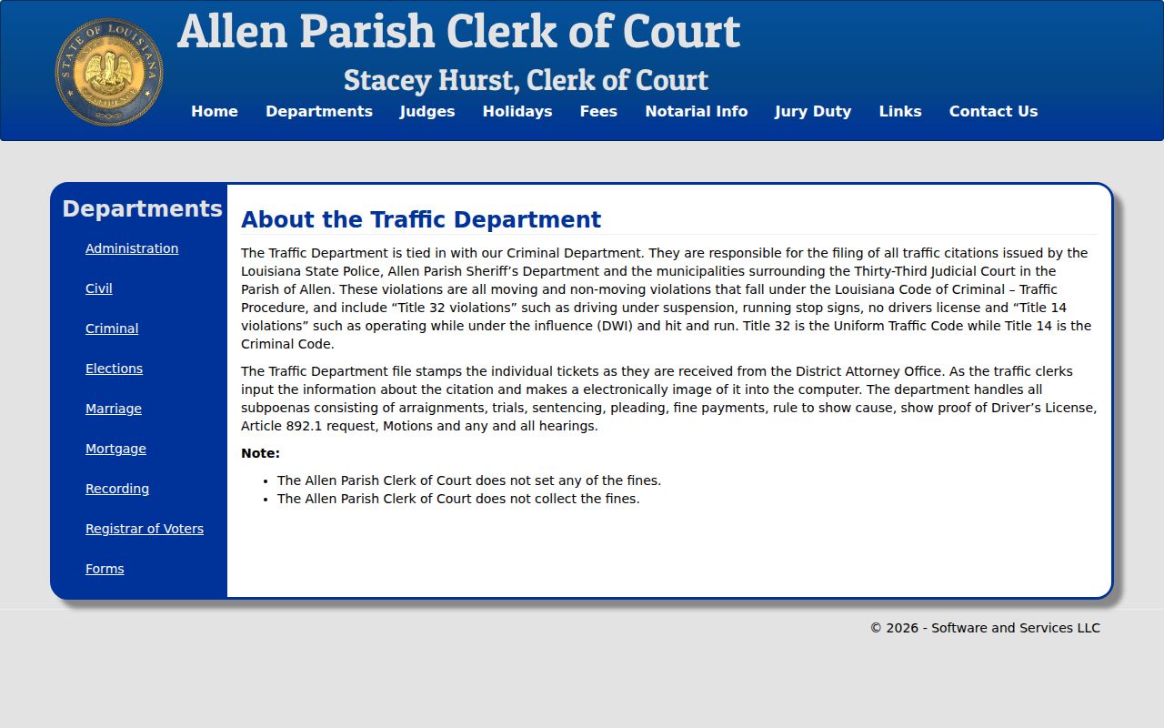 Allen Parish Clerk traffic department record information
